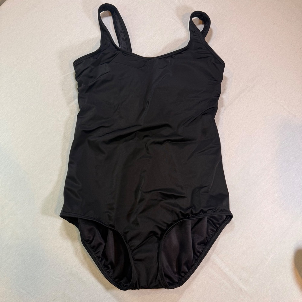 Lands' End One-Piece Swimsuit Womens 8P Black NWOT Scoop Neck Shelf Bra Beach